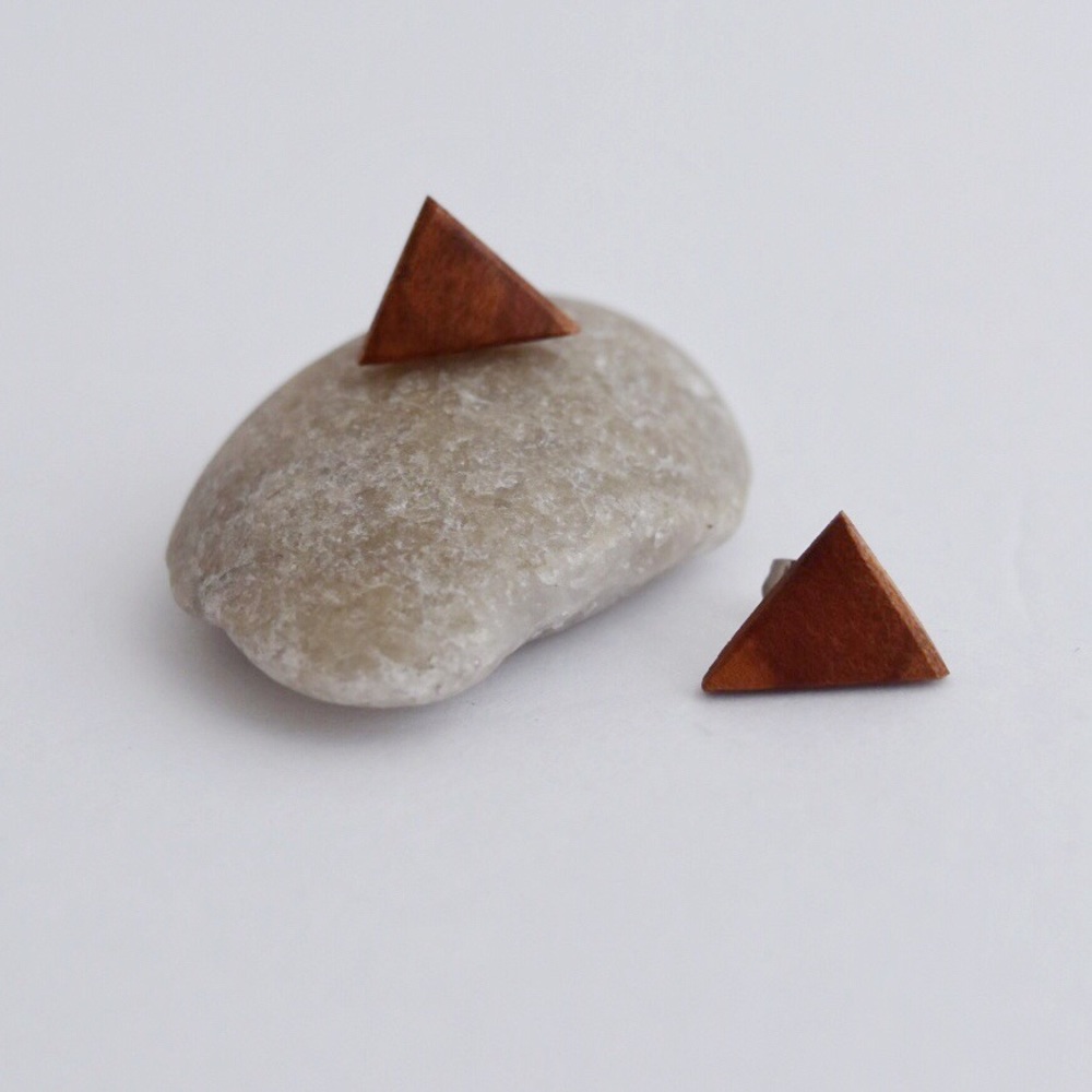 Hand Carved Wooden Studs - Triangle